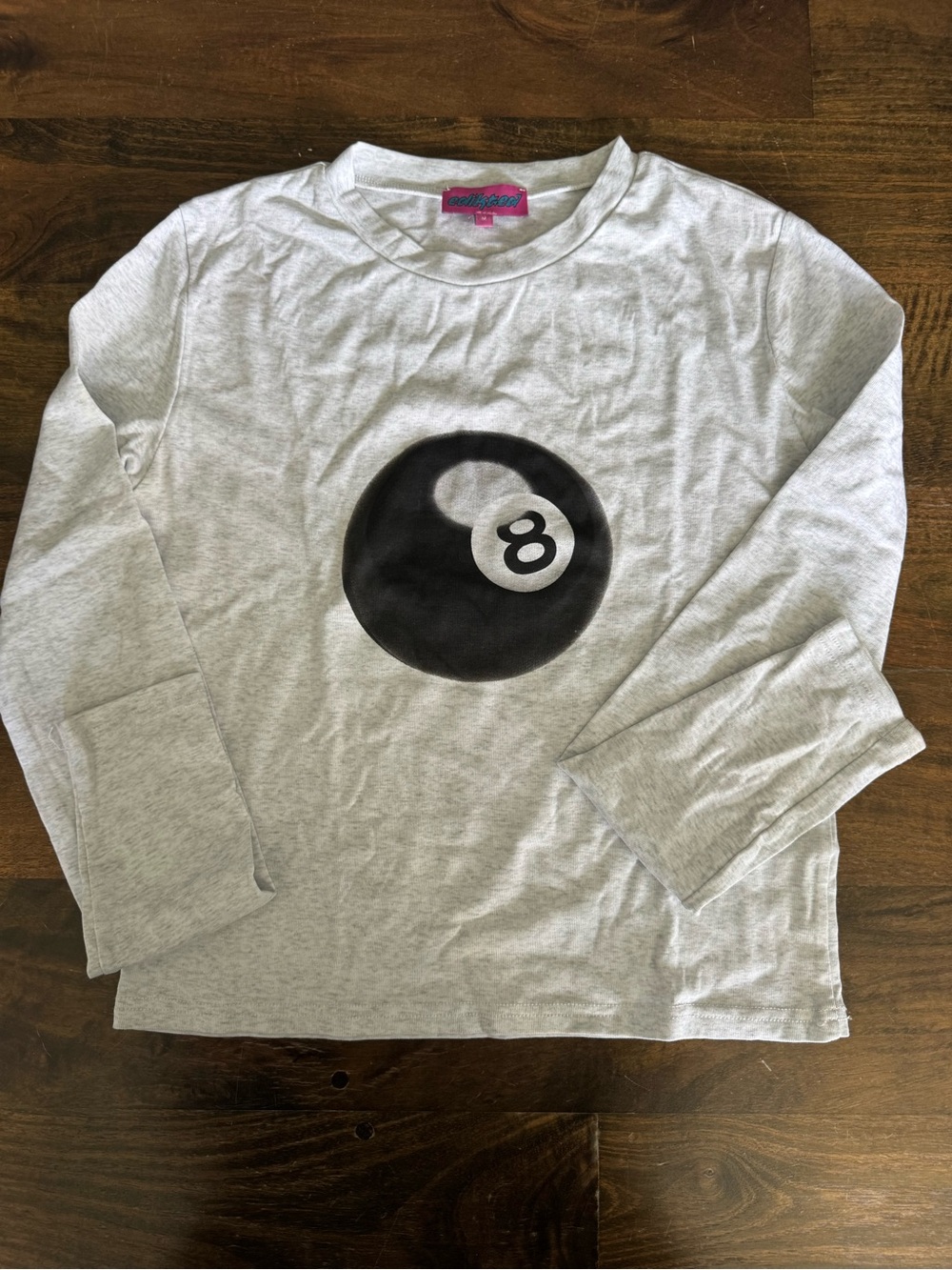 Edikted Gray Long-Sleeve Tee with Black 8-Ball Graphic